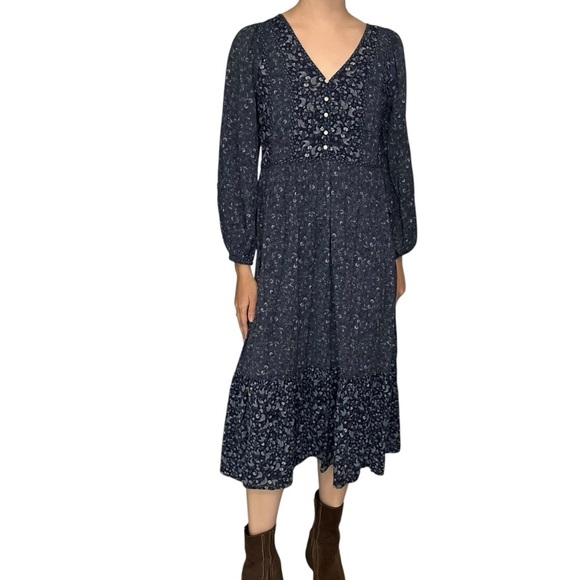Whimsigoth Midi Dress Old Navy Long Sleeve Boho Floral Cottage Size Extra Small - Picture 1 of 6